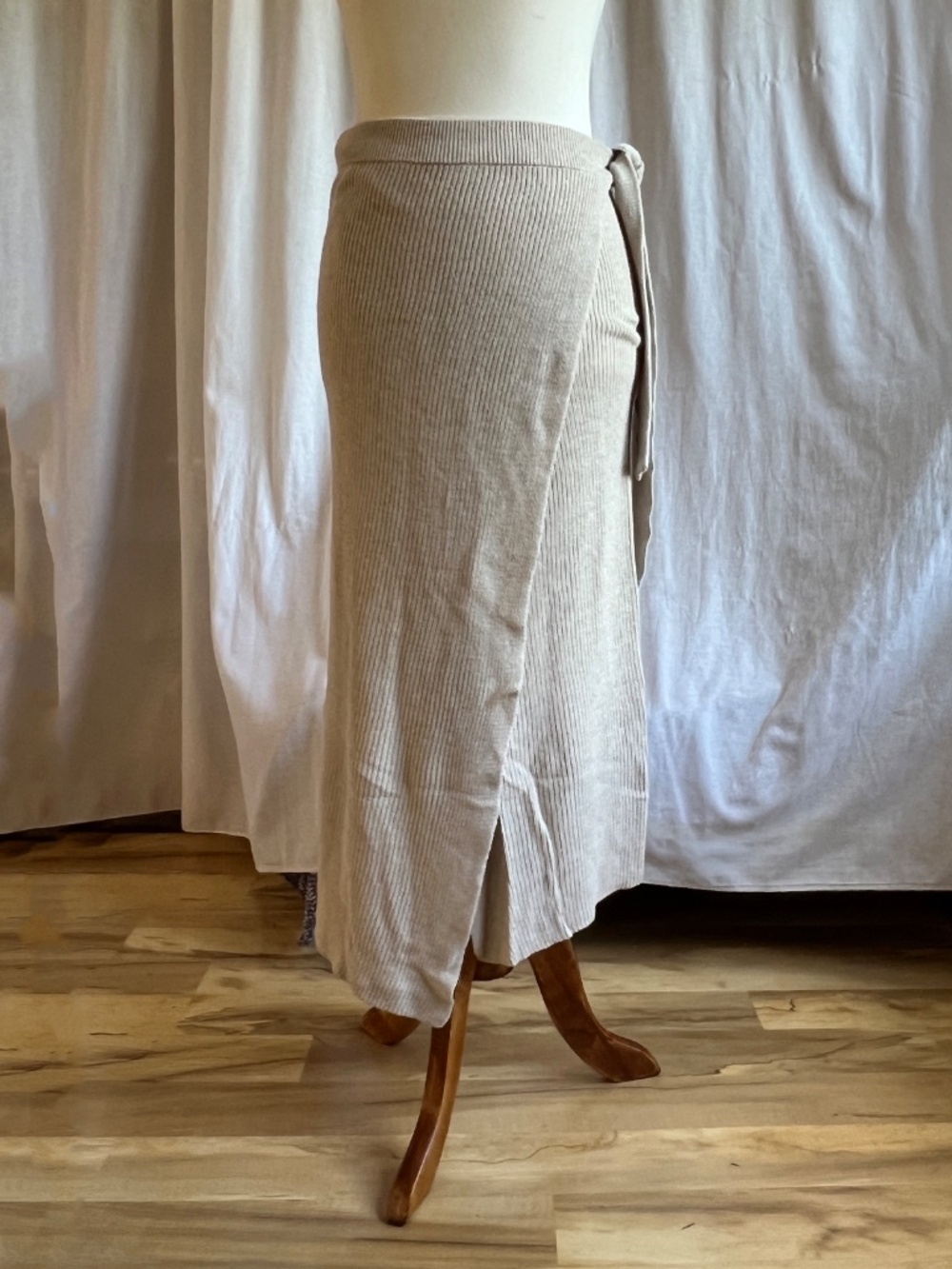 Free People FP Beach Cotton Linen Knit Wrap Midi Skirt Women Medium Boho Vacay
